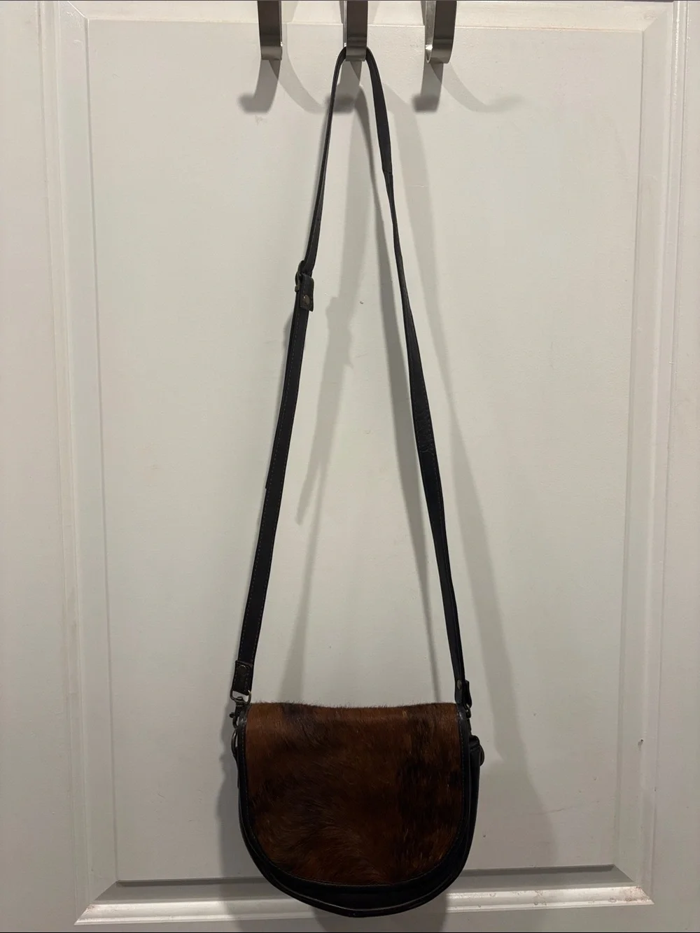 Cowhide and leather Saddle Bag crossbody